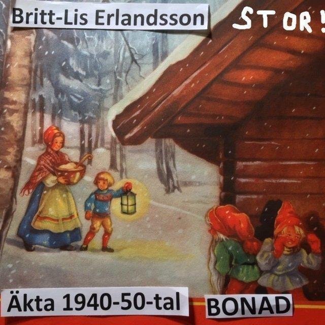 BRITT-LIS Erlandsson: Lykta och grötSTOR60x40 1940-50t Pappersbonad Julbonad