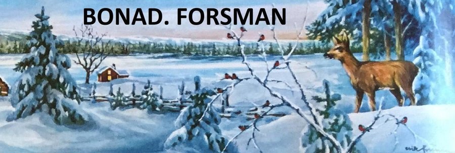 Erik FORSMAN-BONAD: Vinterlandskap Äkta 1960-tal Pappersbonad / fris 75x12cm