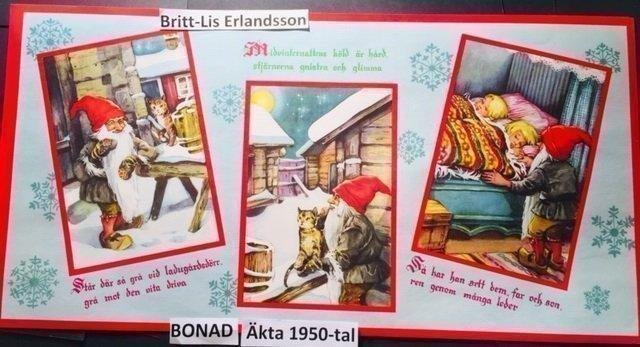 BRITT-LIS Erlandsson:V Rydbergs TOMTEN JULBONAD 75x40c 1940-60t PappersBONAD