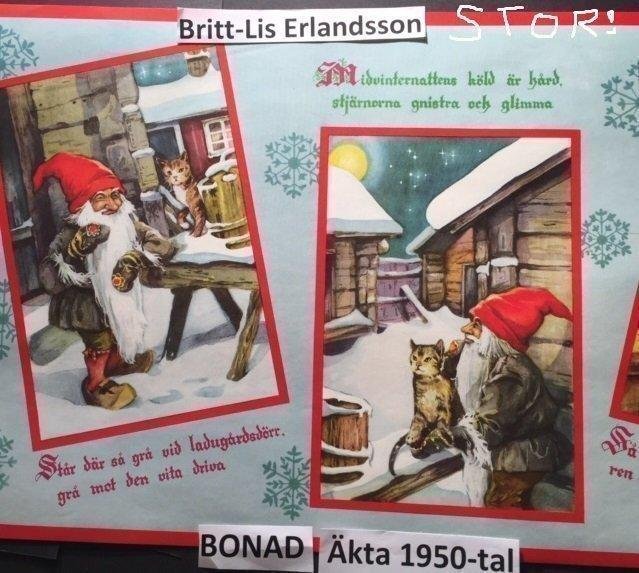BRITT-LIS Erlandsson:V Rydbergs TOMTEN JULBONAD 75x40c 1940-60t PappersBONAD