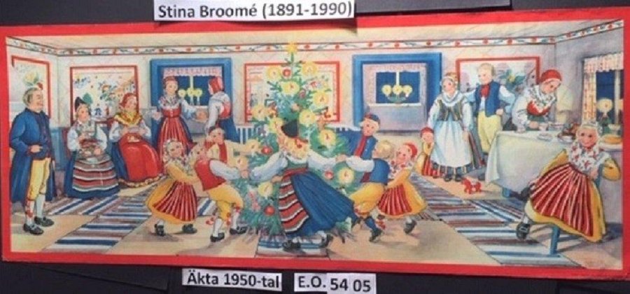 STINA BROOMÉ: Grandans EO5404 Äkta år 1954 STOR Pappersbonad 81x32cm