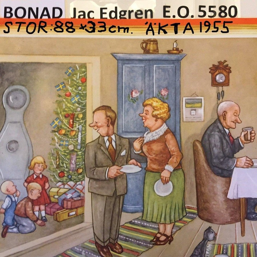 Jac Edgren- JULBONAD: Julkalas EO/EO 5580 = år 955 STOR Pappersbonad 88x33c