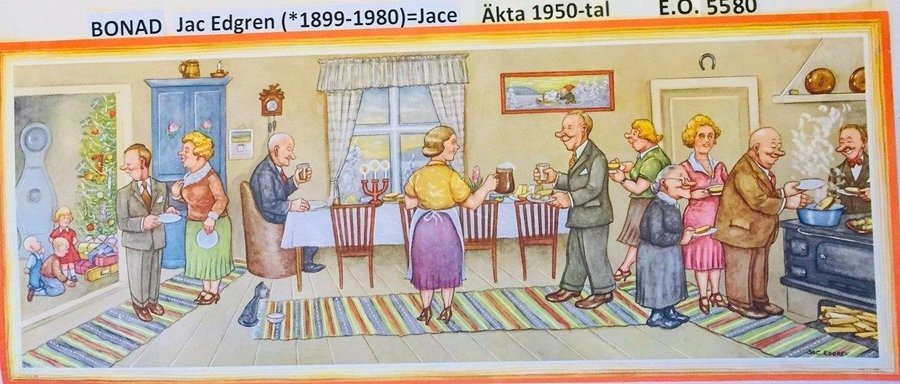 Jac Edgren- JULBONAD: Julkalas EO/EO 5580 = år 955 STOR Pappersbonad 88x33c