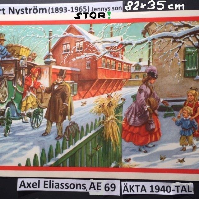 Curt NYSTRÖM-julbonad: Hästdroska i jultid1940tSTOR Pappersbonad 82x35