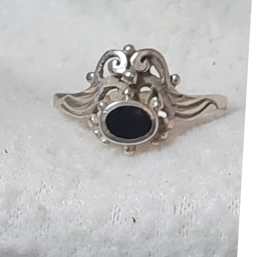 ART DECO Svart Onyx Silver Ring 925