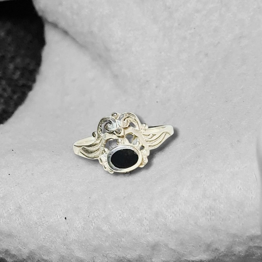 ART DECO Svart Onyx Silver Ring 925