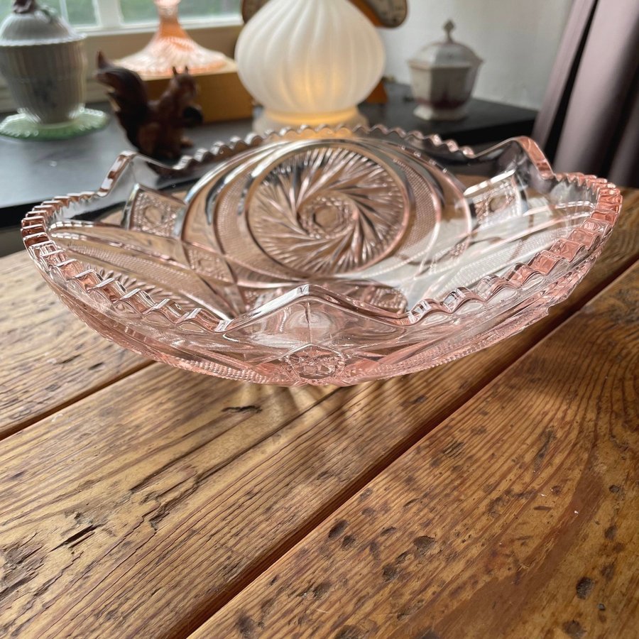 Rosa Serveringsskål - Antik Skål - Pressglas - Depression Glass - Fruktskål