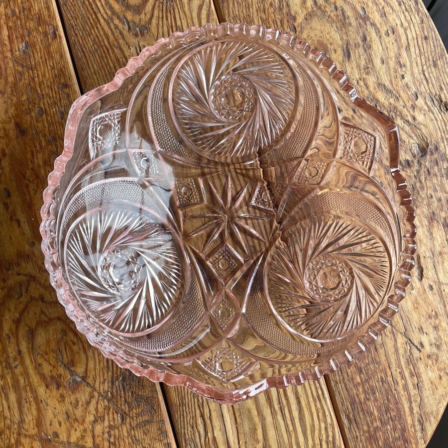 Rosa Serveringsskål - Antik Skål - Pressglas - Depression Glass - Fruktskål