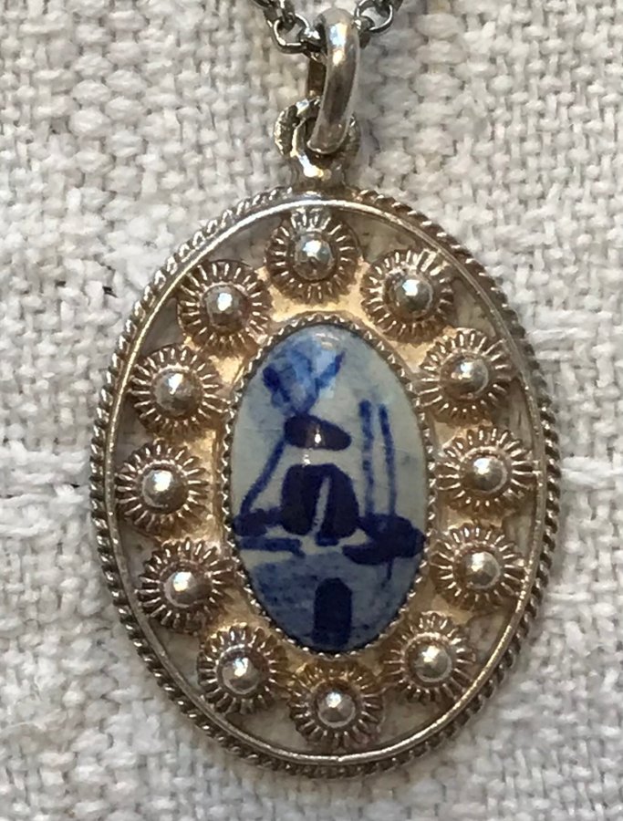 Silver halsband Royal Delft blå