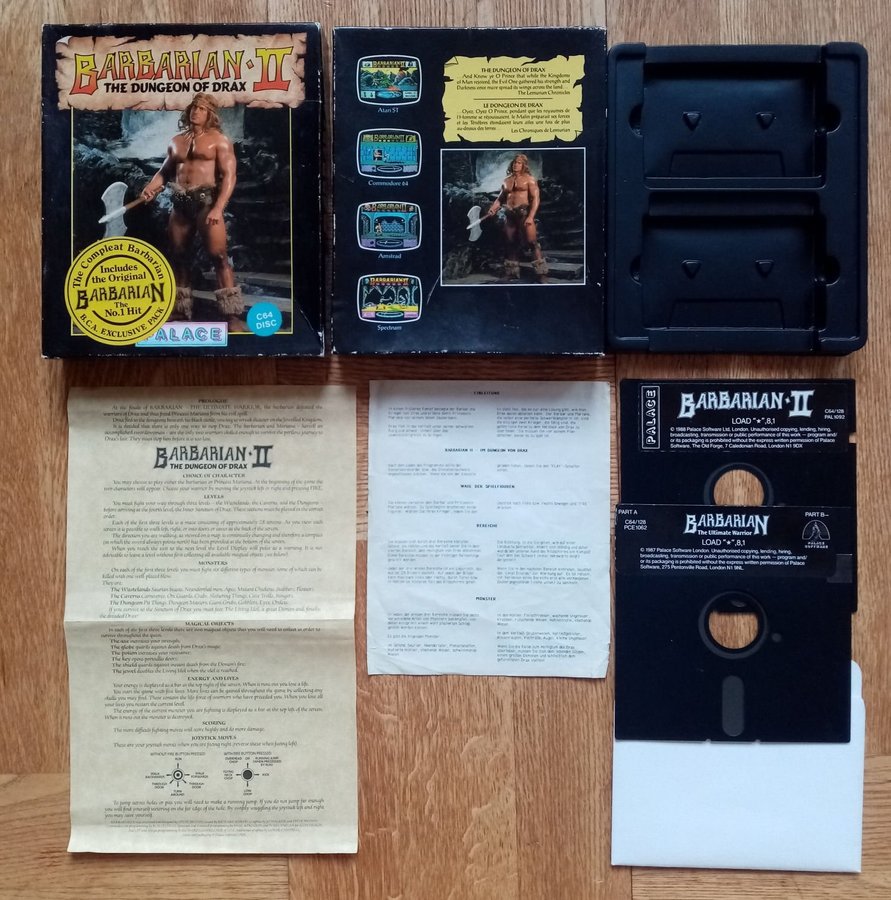 Barbarian II The Dungeon of Drax + Barbarian (Palace) Disk -TESTAD- Commodore 64