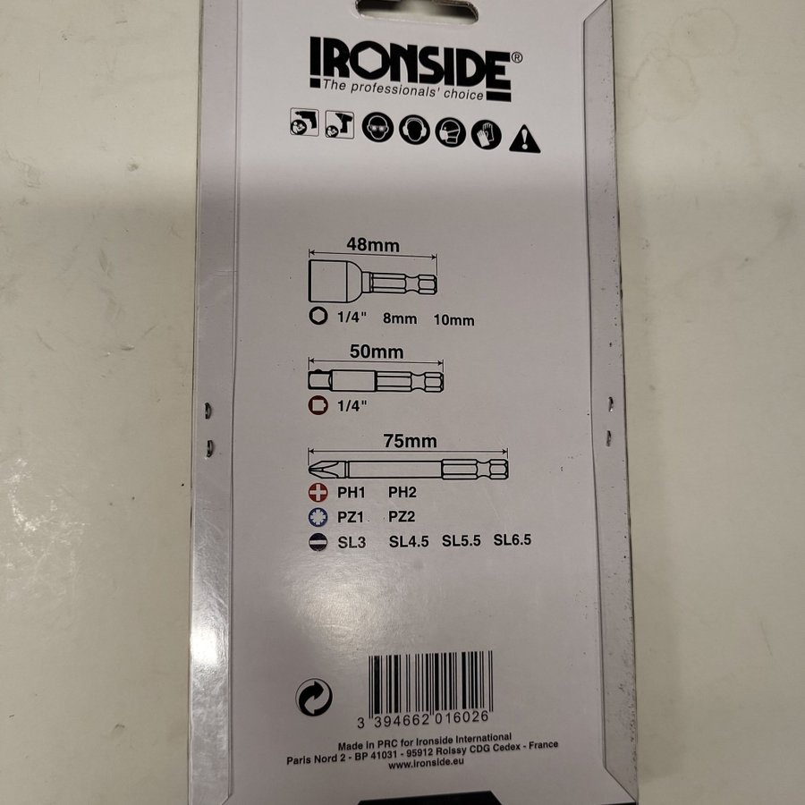 IRONSIDE 1/4" x 75mm bitssats med 12 bitar