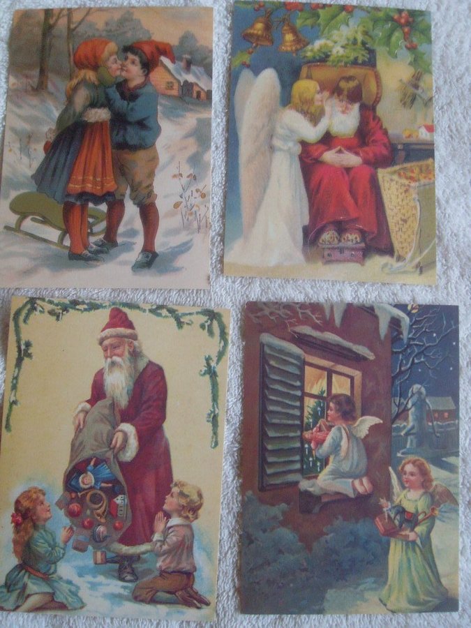 NOSTALGI? NR 2 JULKORT MED ÄLDRE MOTIV MEN OANVÄNDA TOMTE ÄNGLAR BARN JULKRUBBAN