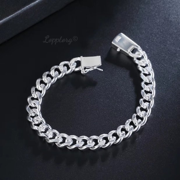 20,5cm 1mm Stämplat tung Silver armband länk 925S pläterad pansar kedja