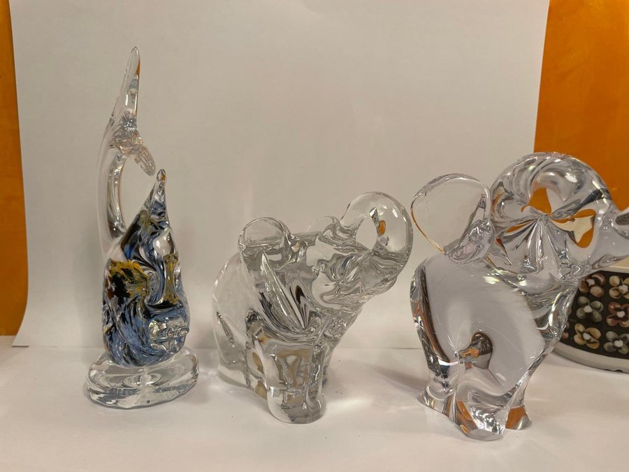 Elifant glas Reijmyre 80-talet +2st Elifant och Fisk ( Ölandshyttan )
