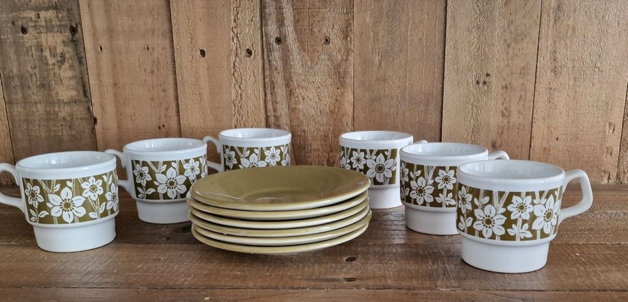 6 st kaffekoppar och fat Tams Staffordshire retro 60 talet vintage NY