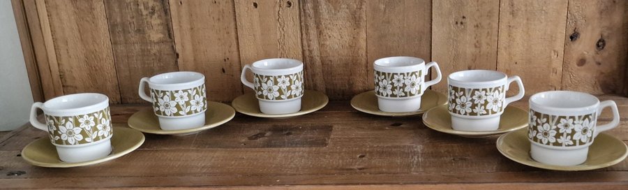 6 st kaffekoppar och fat Tams Staffordshire retro 60 talet vintage NY