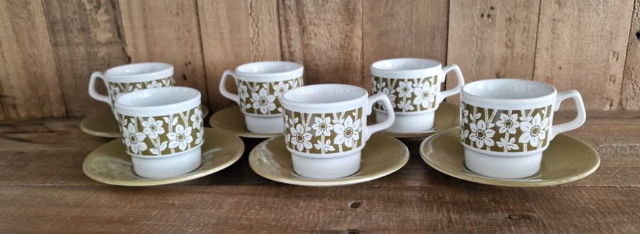 6 st kaffekoppar och fat Tams Staffordshire retro 60 talet vintage NY