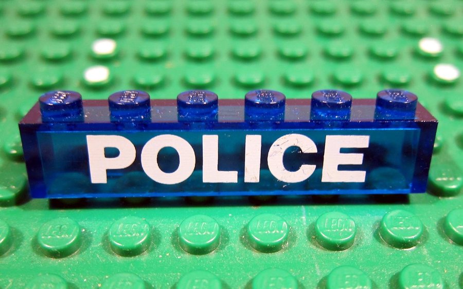 LEGO 1 st skylt 1 x 6 POLICE Trans Blue Blå äldre Polis