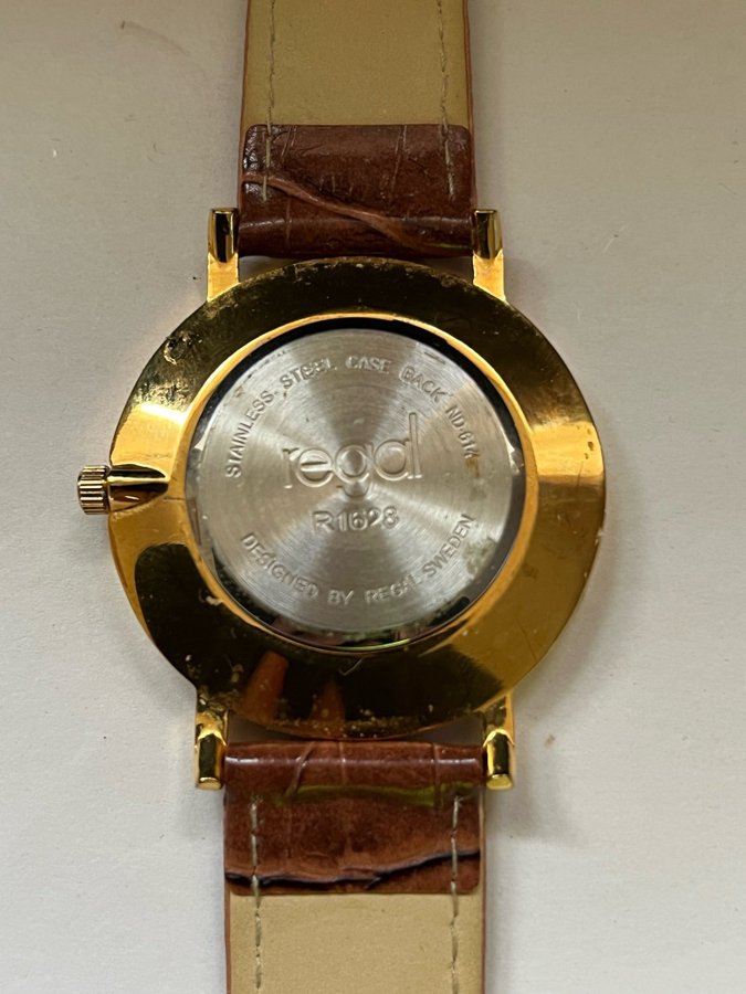 Regal R1698 Guld Armbandsur med Brun Läderrem