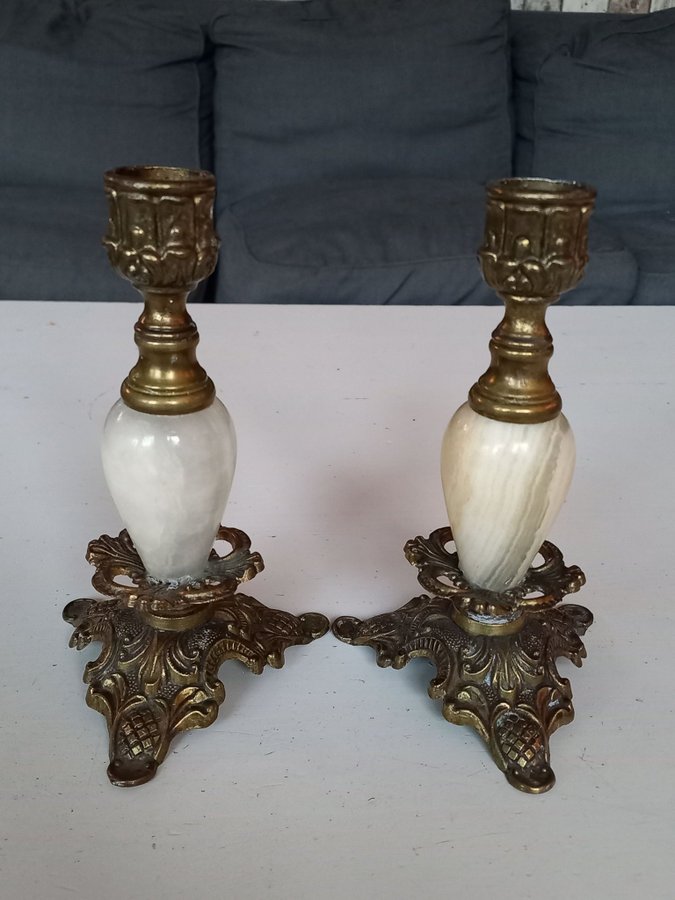 Vintage LJUSSTAKAR 1 par Made in Italy mässing alabaster