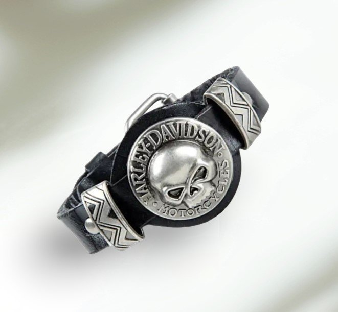 Harley Davidson Skull Läderarmband NYHET svart