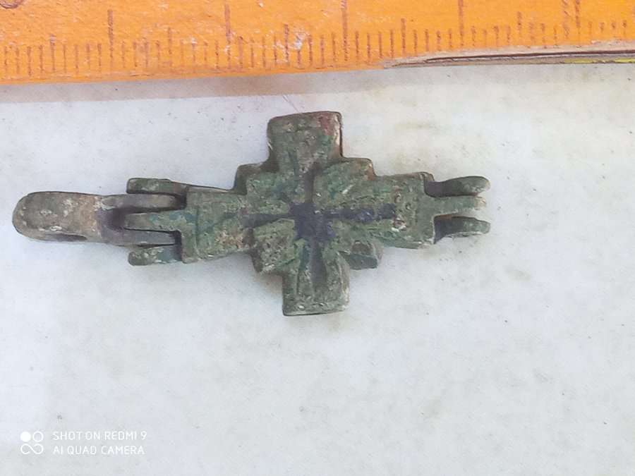 Ancient bronze cross encolpion Kievan Rus 10-12 century