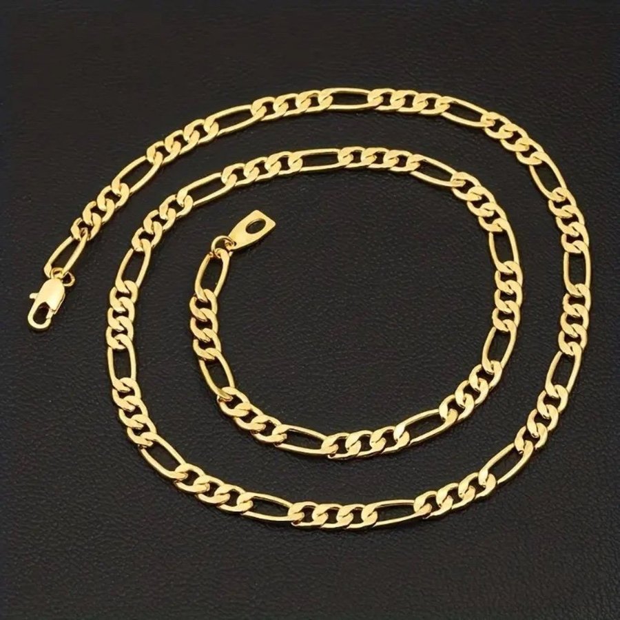 Lyxig 18K Guld Figaro Halsband 60cm 4mm 18 K Guldpläterad Kedja