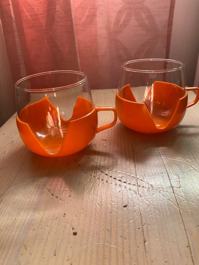 2 retro glas platshållare orange