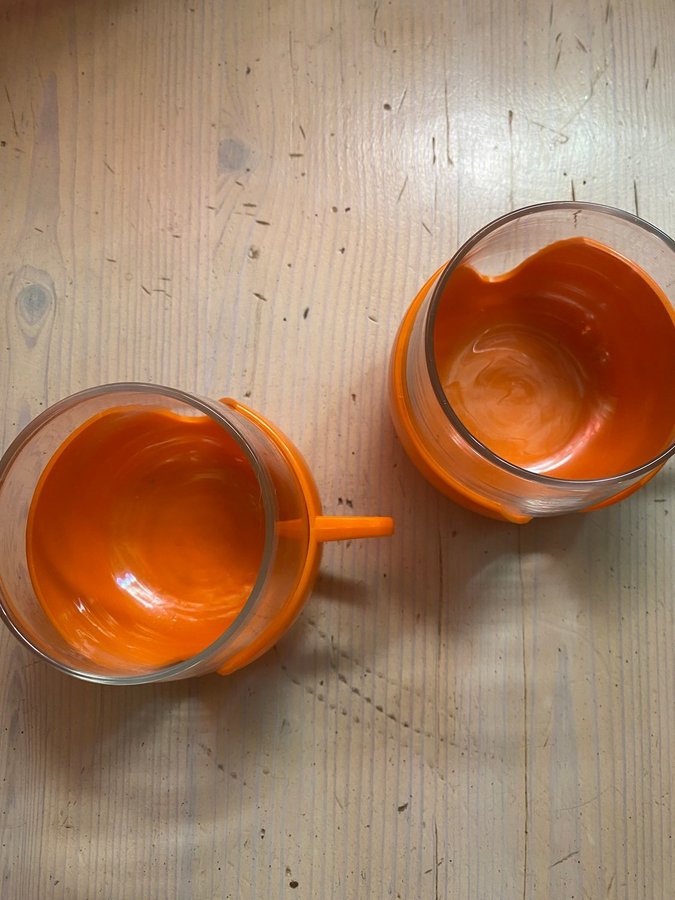 2 retro glas platshållare orange