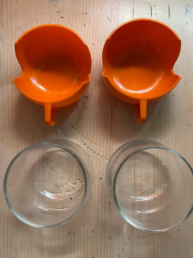 2 retro glas platshållare orange