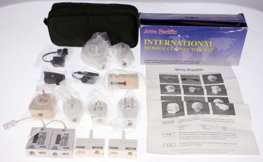 Vintage Avro Pacific international modem adapter kit with case-boxed-Weight 580g