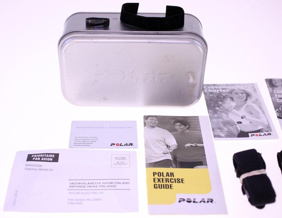 Original Polar M91-Ti metal box + heart strap with manual-NO WATCH INCLUDED-442g