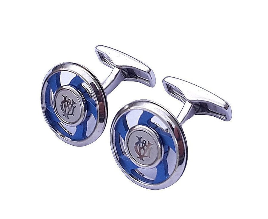 Alfred Dunhill Silver Round Spinning Cufflinks Authentic Mens Accessory + Case