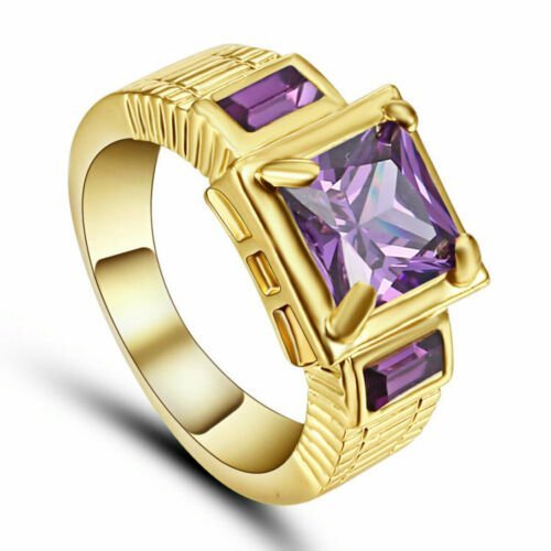 Purple Amethyst Gems Engagement Guldfylld Ring USA Size 8 Sweden Size 18