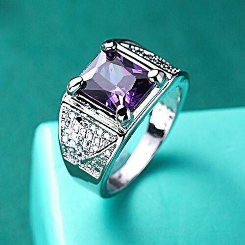 Purple Amethyst Cz Engagement 18k Vit Guldfylld Ring USA Size 8 Sweden Size 18