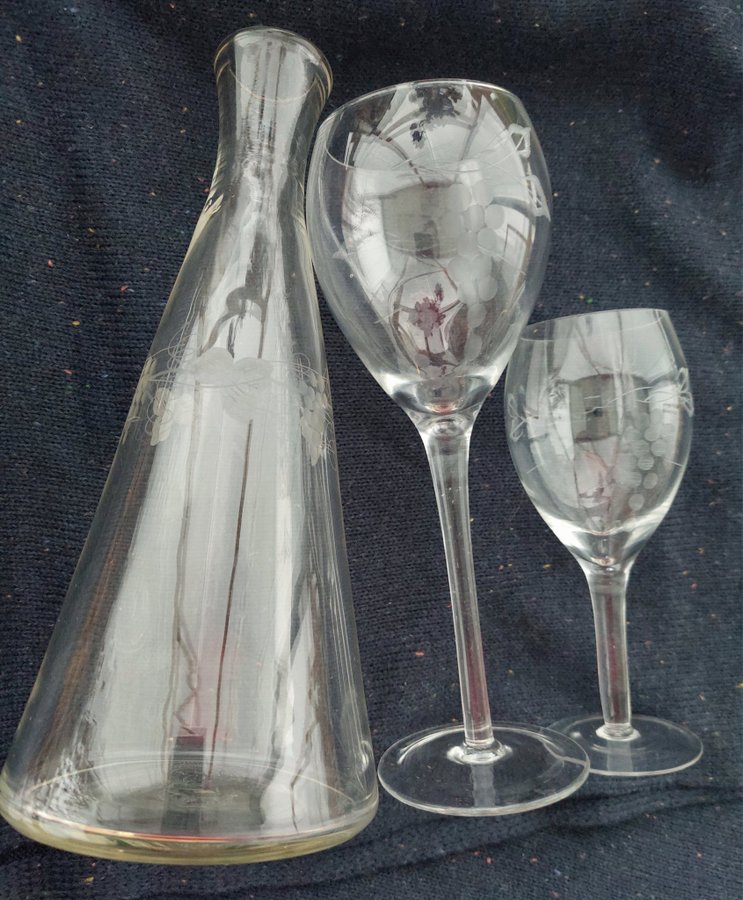 Vinranka Rejmyre glasbruks klassiska vackra karaff Retro som ny + 2 glas