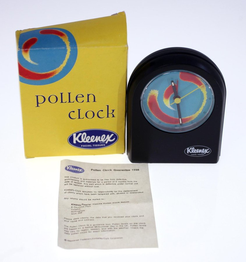 Kleenex vintage Pollen clock from 1990s Great Britain-Weight 154g-NEW