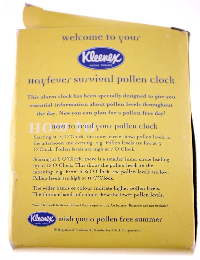 Kleenex vintage Pollen clock from 1990s Great Britain-Weight 154g-NEW