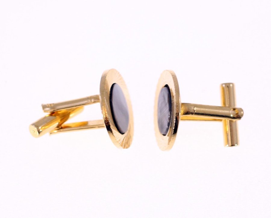 Vintage mens gold-tone metal cufflinks with grey central detail-Weight 134g