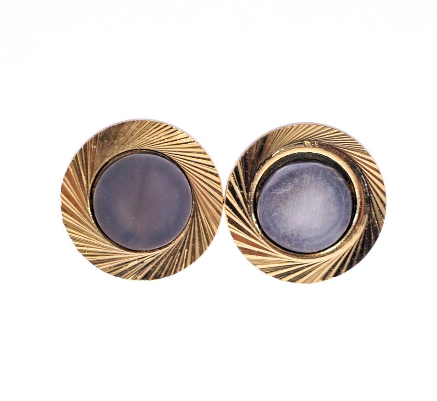 Vintage mens gold-tone metal cufflinks with grey central detail-Weight 134g