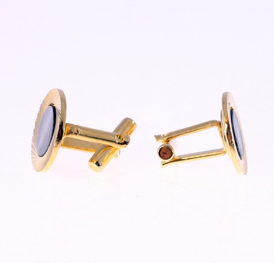 Vintage mens gold-tone metal cufflinks with grey central detail-Weight 134g