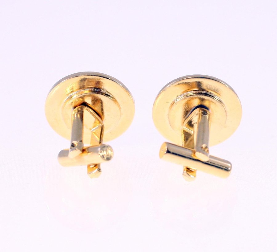 Vintage mens gold-tone metal cufflinks with grey central detail-Weight 134g