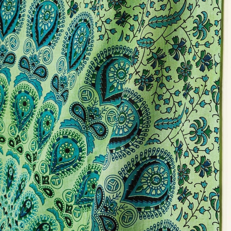 Tie Dye Green Peacock Indian Tapestry Wall Hanging