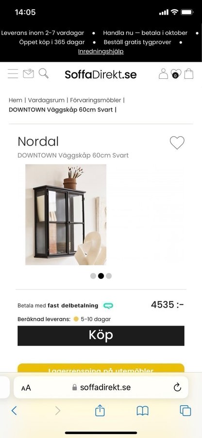 Nordal DOWNTOWN Väggskåp 60cm Svart 2x