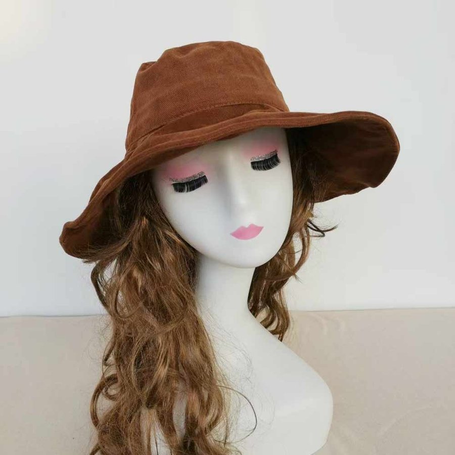 Wide Brim Cotton Bucket Hat for Women, Brown Sun Hat, Summer Hat, Beach Hat