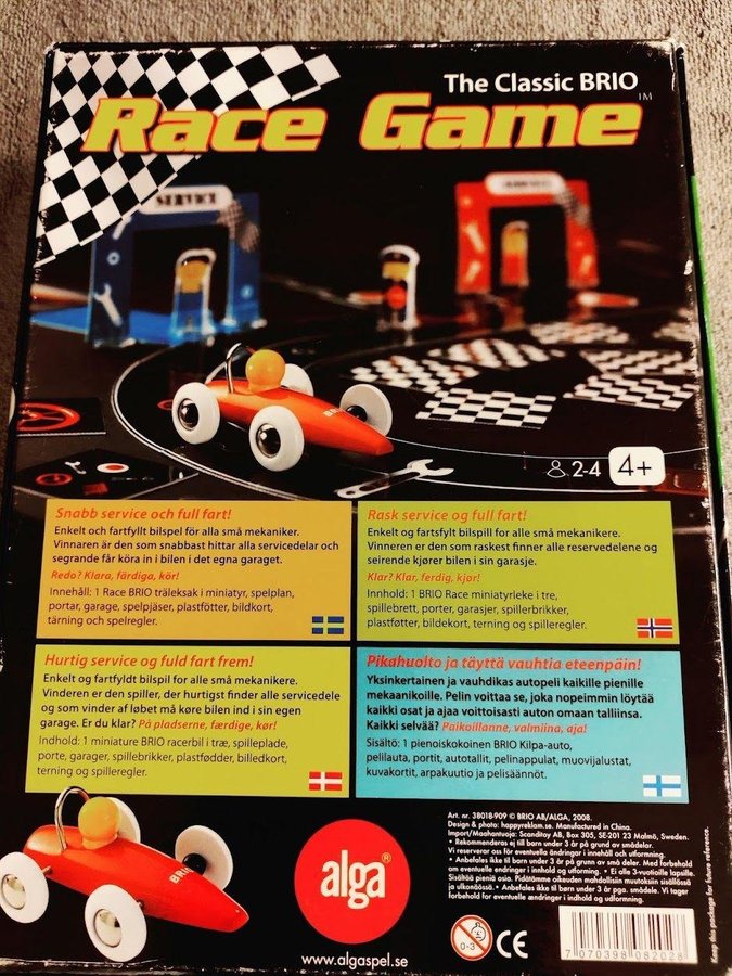 The Classic BRIO Race Game fartfyllt bilspel för små mekaniker alga