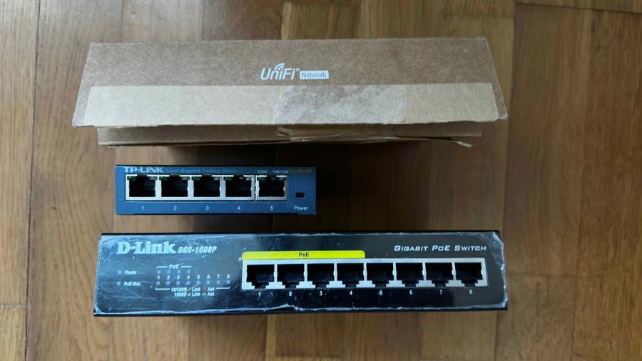 Ubiquiti Switch Flex Mini | TP-link TL-SG105 | DLINK DGS-1008P PoE | 3 switchar