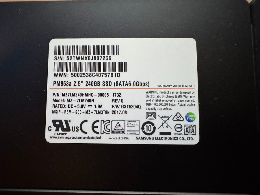 4st Samsung PM863a Enterprise SSD 2.5" 240GB