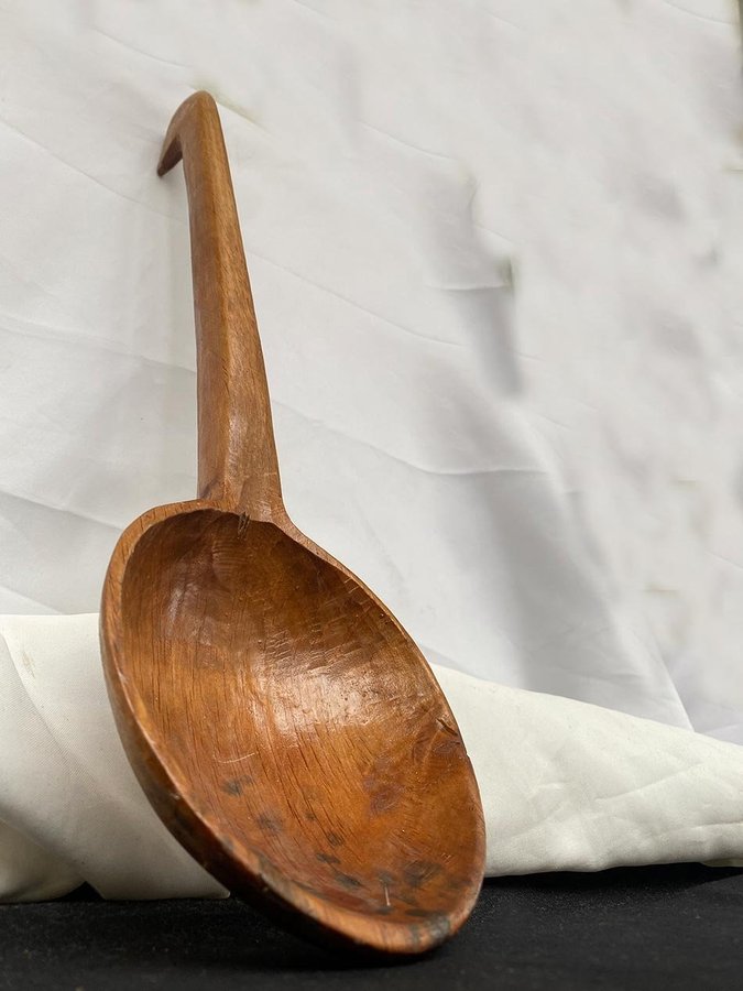 Antique Hand-Carved Oak Wood Giant Ladle