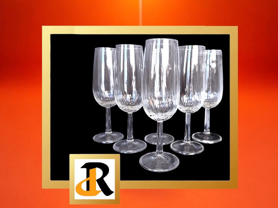 6 st vintage kristall champagne glas déco borddesign XXe art déco Frankrike N390